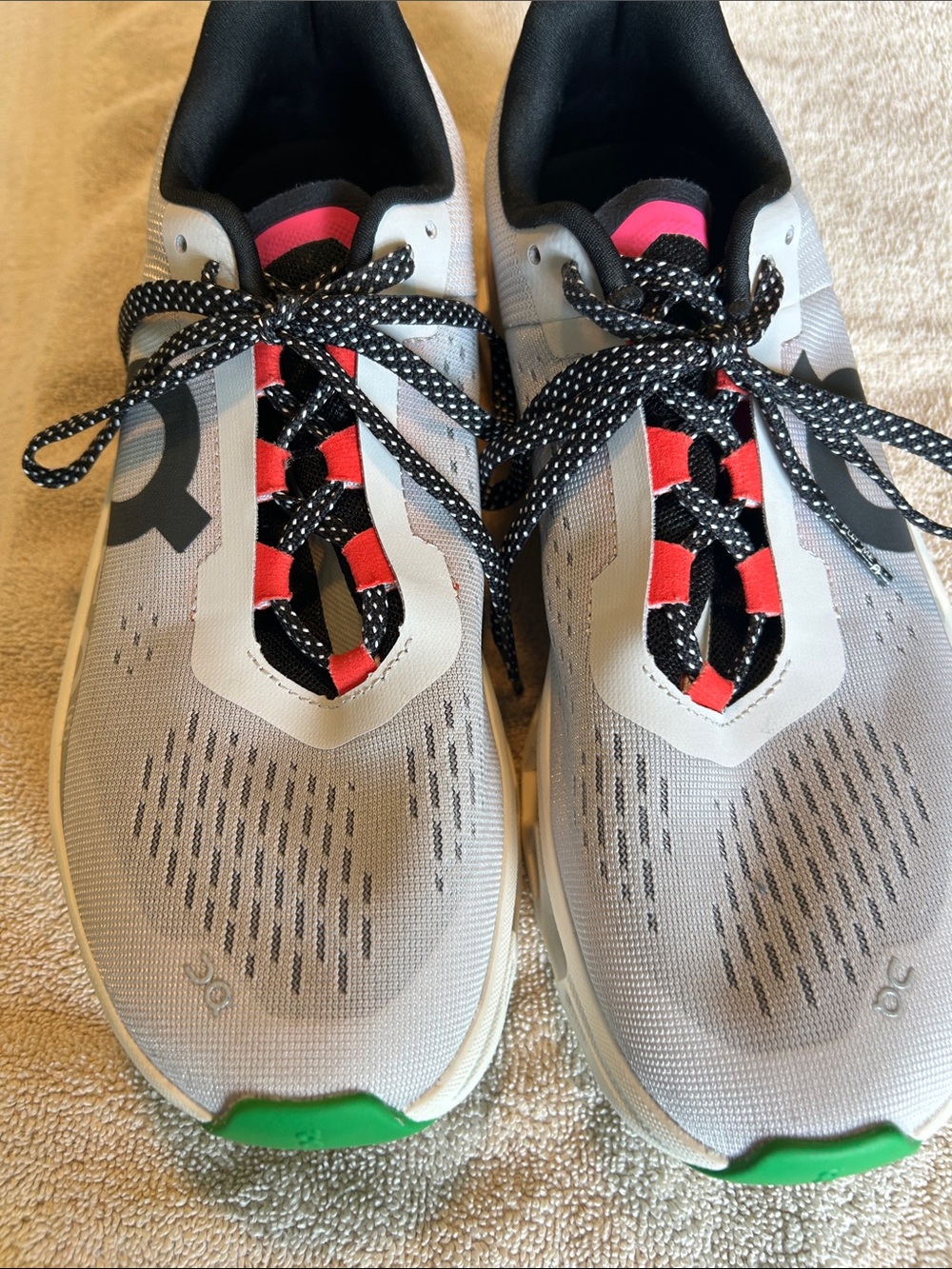 On Cloud Running Women’s CloudMonster Sneakers - Light Gray with Pink Accents - Picture 3 of 8